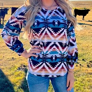 TENNESSEE RIVER LONG SLEEVE TOP HENLEY TEE • BLUE/BROWN/CREAM • L & XL • NWT